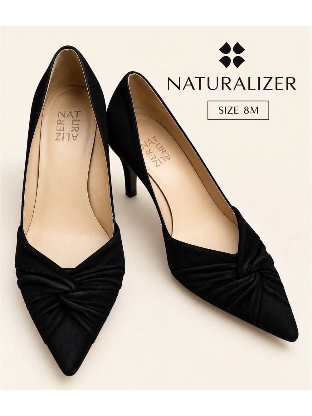 Naturalizer Minimalist Black Heeled Pumps, Size 8M